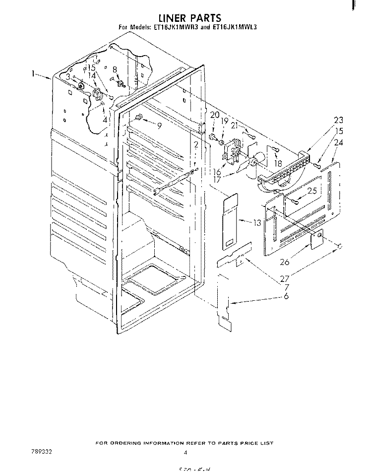 LINER Diagram and Parts List for ET16JK1MWR3  Whirlpool Refrigerator