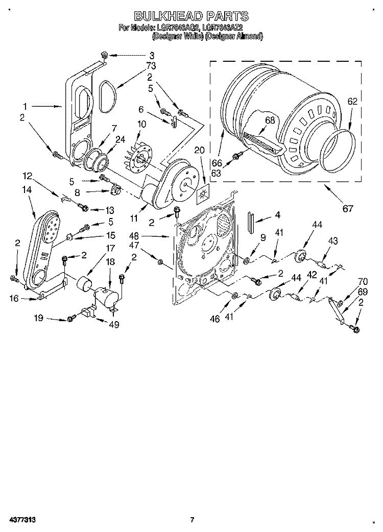 BULKHEAD Diagram and Parts List for LGR7646AZ2  Whirlpool Dryer