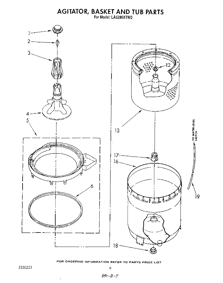 AGITATOR, BASKET AND TUB Diagram and Parts List for LA5280XTN0  Whirlpool Washer