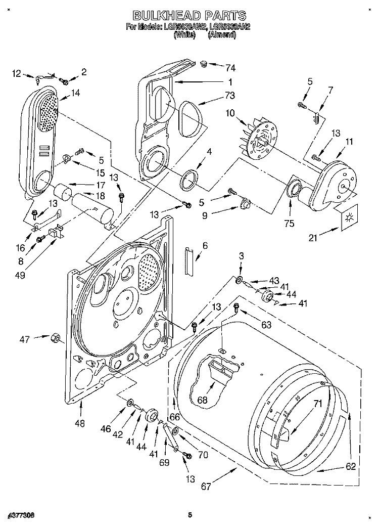 BULKHEAD Diagram and Parts List for LGR5638AN2  Whirlpool Dryer