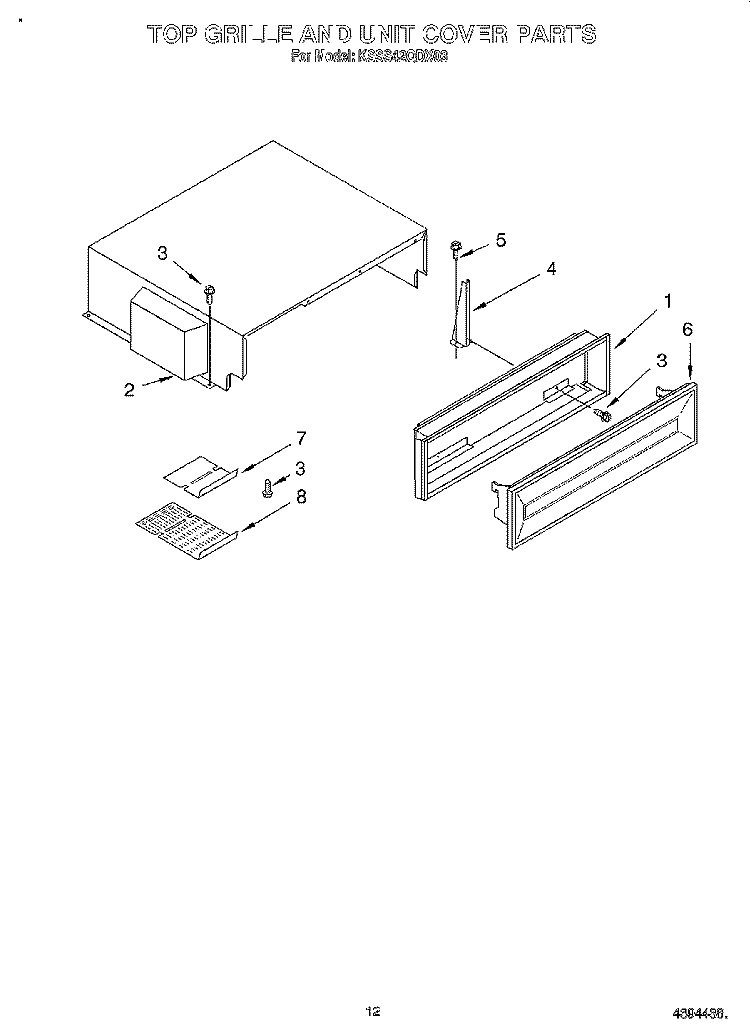 TOP GRILLE AND UNIT COVER Diagram and Parts List for KSSS42QDX03  KitchenAid Refrigerator