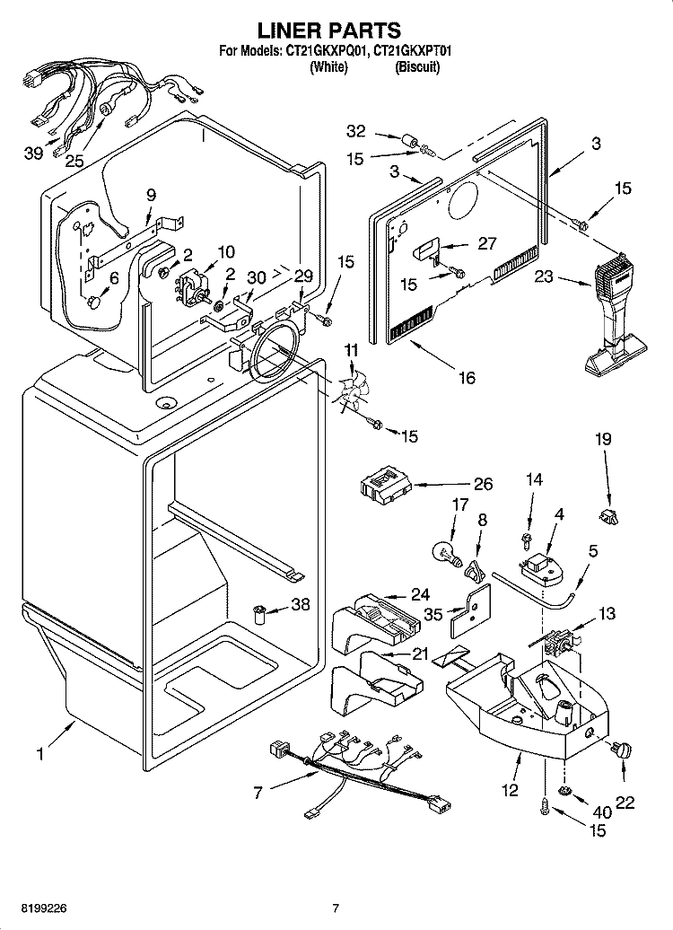 LINER PARTS Diagram and Parts List for CT21GKXPQ01  Crosley Refrigerator