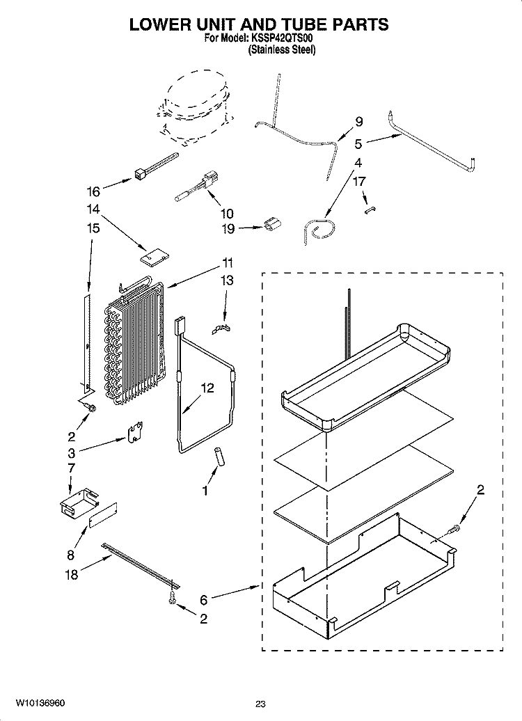 LOWER UNIT AND TUBE PARTS Diagram and Parts List for KSSP42QTS00  KitchenAid Refrigerator