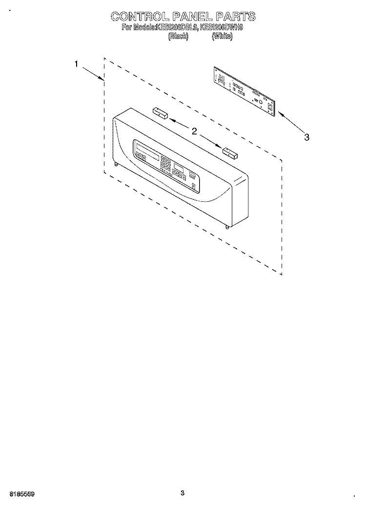 CONTROL PANEL Diagram and Parts List for KEBI206DBL9  KitchenAid Wall Oven