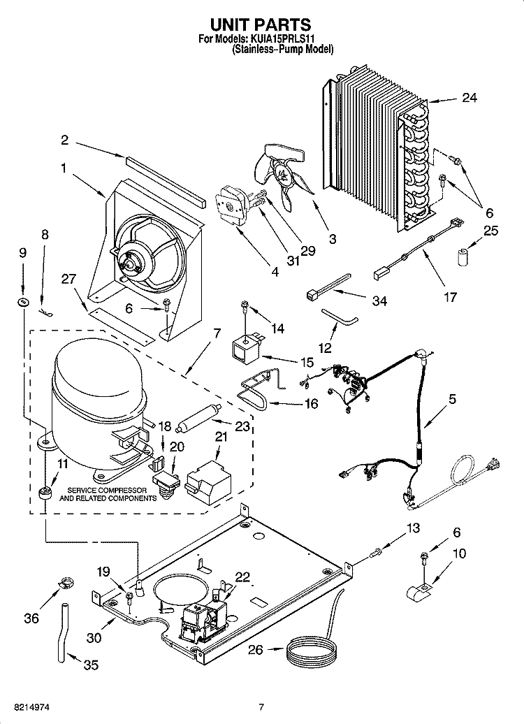 UNIT PARTS, OPTIONAL PARTS (NOT INCLUDED) Diagram and Parts List for KUIA15PRLS11  KitchenAid Ice Maker