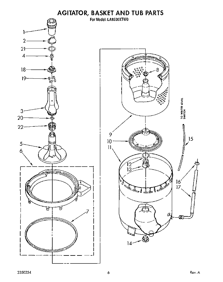 AGITATOR, BASKET AND TUB Diagram and Parts List for LA9500XTM0  Whirlpool Washer