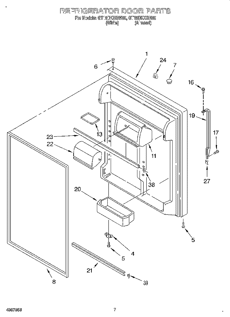 REFRIGERATOR DOOR Diagram and Parts List for GT19DKXGN00  Whirlpool Refrigerator