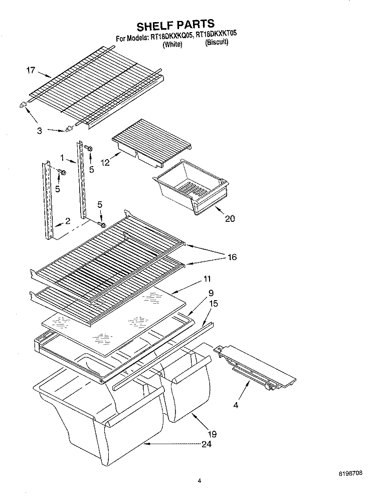 SHELF PARTS Diagram and Parts List for RT18DKXKT05  Roper Refrigerator