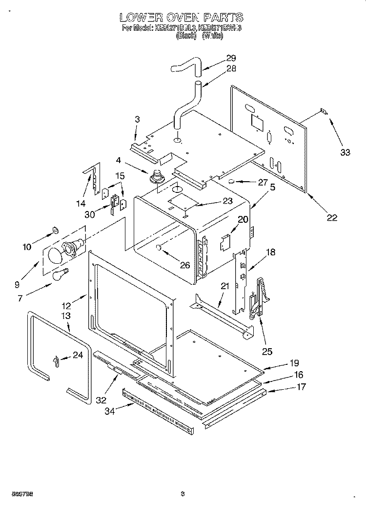 LOWER OVEN Diagram and Parts List for KEBI271BBL3  KitchenAid Wall Oven