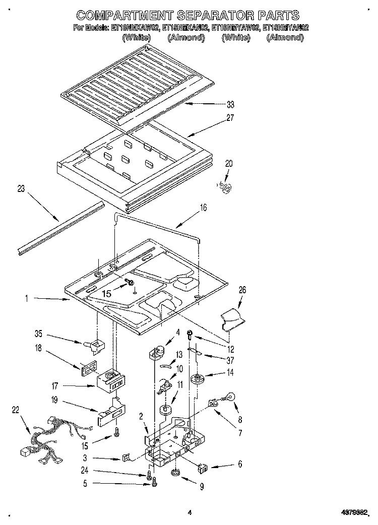 COMPARTMENT SEPARATOR Diagram and Parts List for ET18NMXAN02  Whirlpool Refrigerator