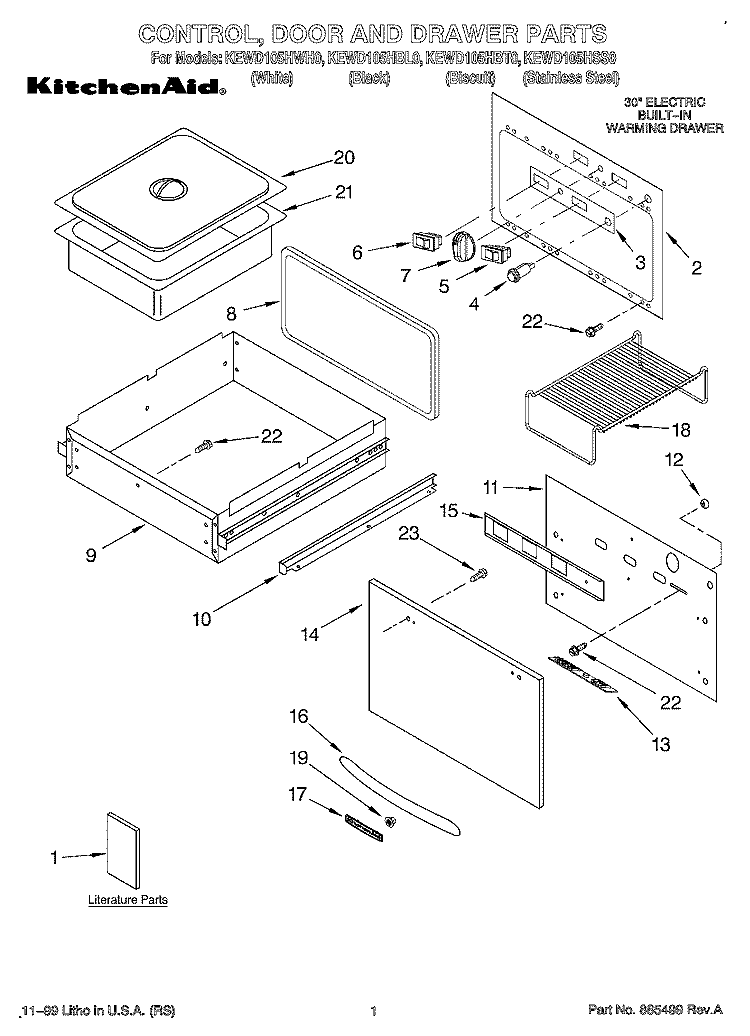 SECTION Diagram and Parts List for KEWD105HBL0  KitchenAid Warming Drawer