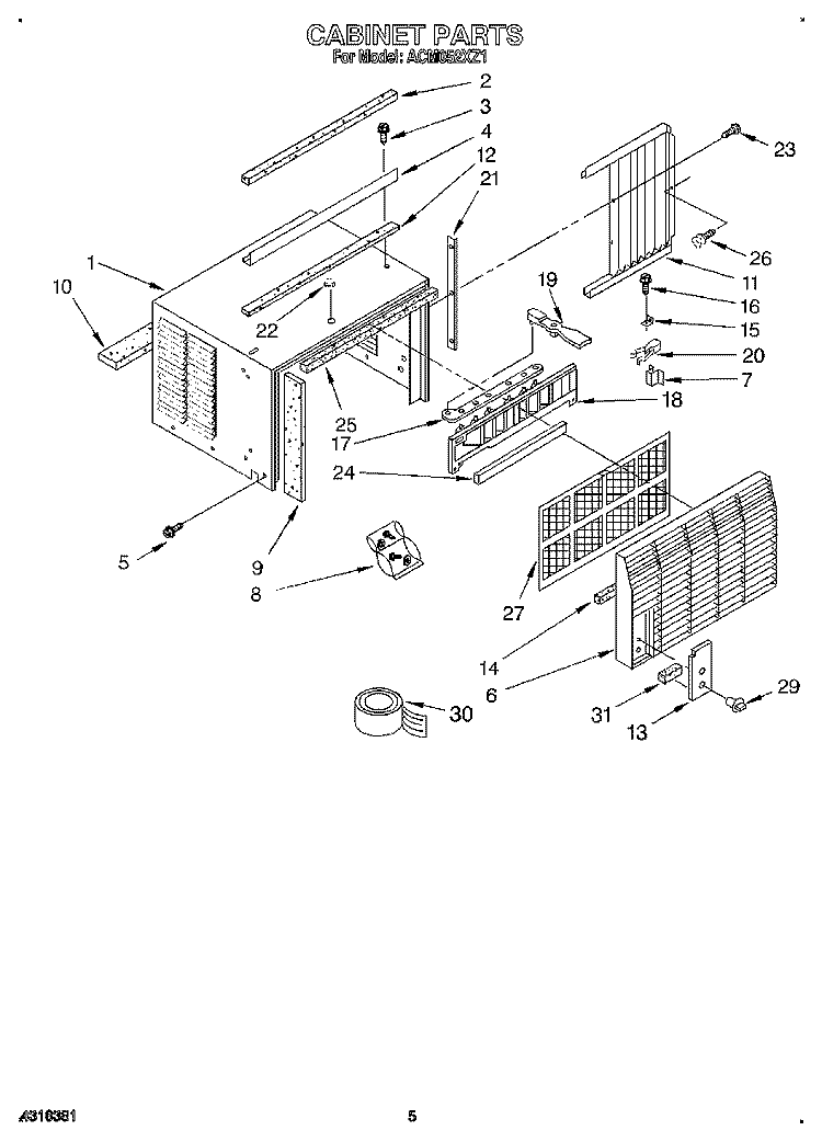 CABINET Diagram and Parts List for ACM052XZ1  Whirlpool Air Conditioner