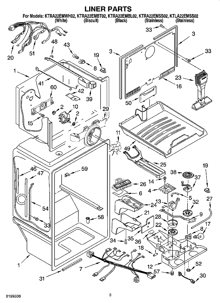 LINER PARTS Diagram and Parts List for KTRA22EMBT02  KitchenAid Refrigerator