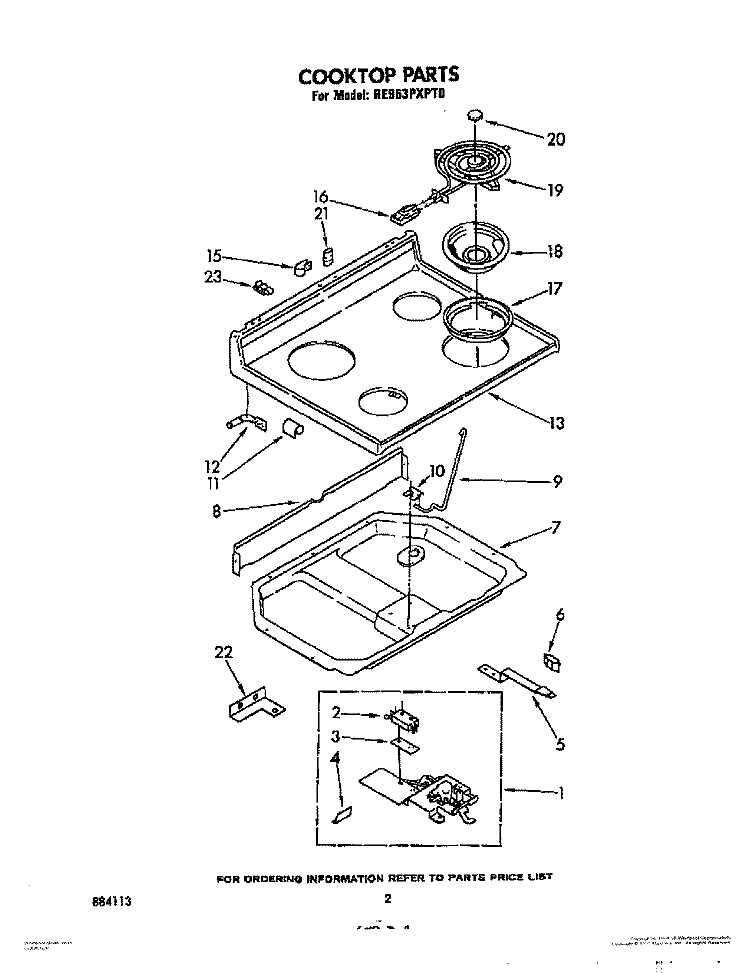 COOKTOP Diagram and Parts List for RE963PXPT0  Whirlpool Range