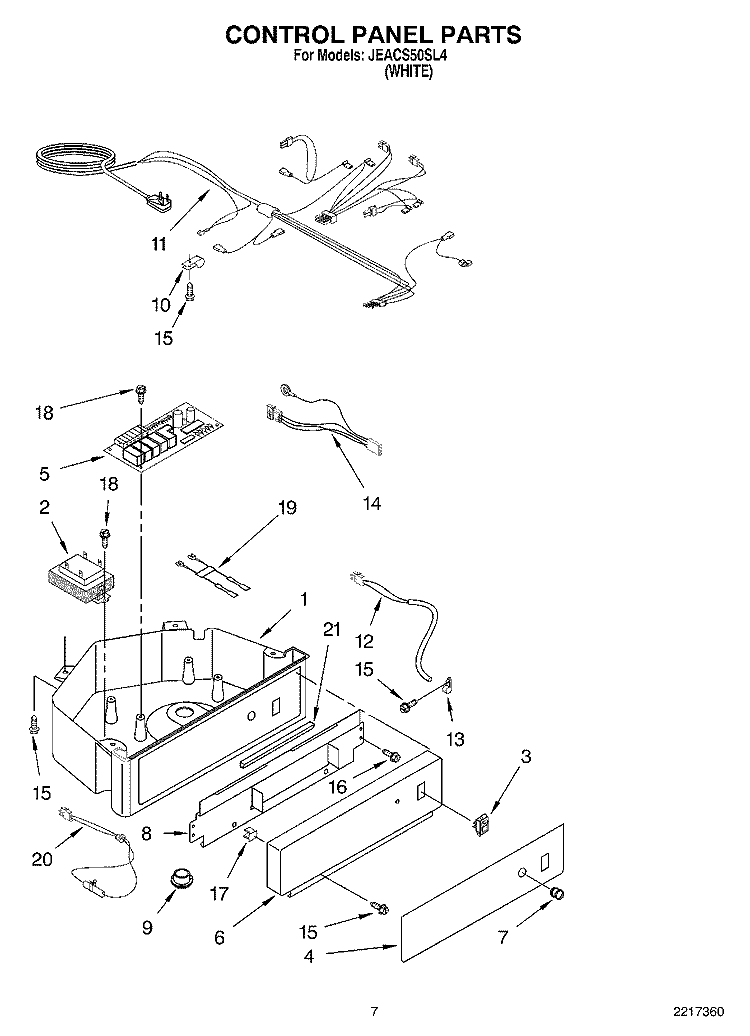 CONTROL PANEL PARTS Diagram and Parts List for JEACS50SL4  Whirlpool Ice Maker