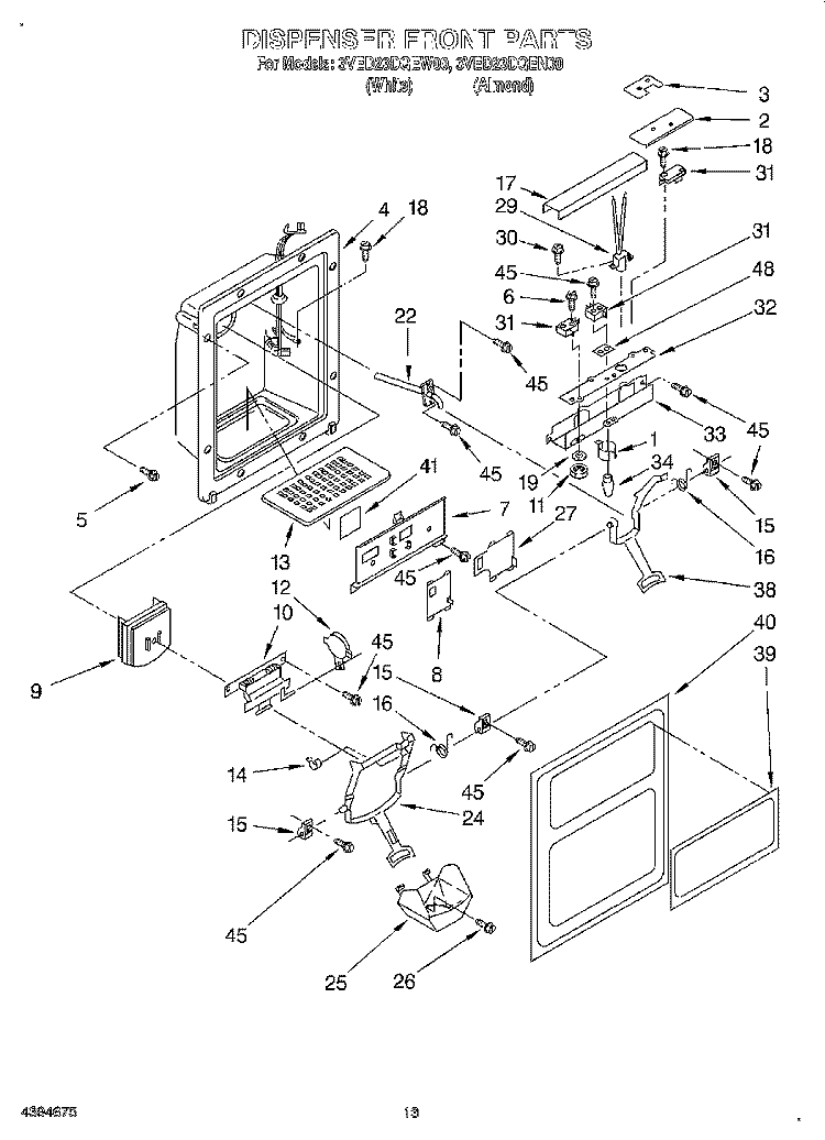 DISPENSER FRONT Diagram and Parts List for 3VED23DQEN00  Whirlpool Refrigerator