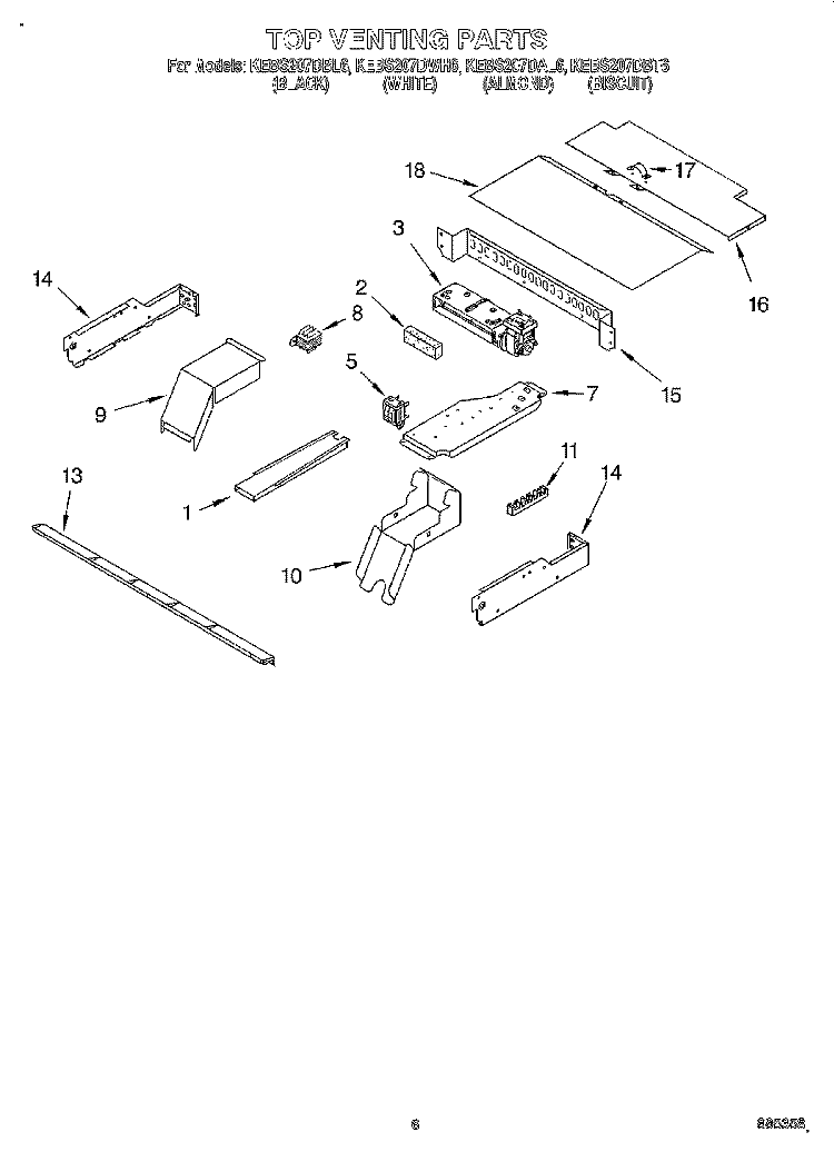TOP VENTING, OPTIONAL Diagram and Parts List for KEBS207DBL6  KitchenAid Wall Oven