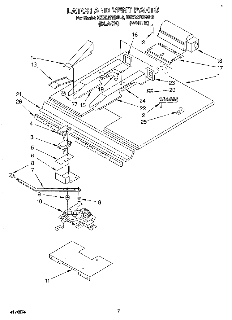 LATCH AND VENT Diagram and Parts List for KEBS276BBL0  KitchenAid Wall Oven
