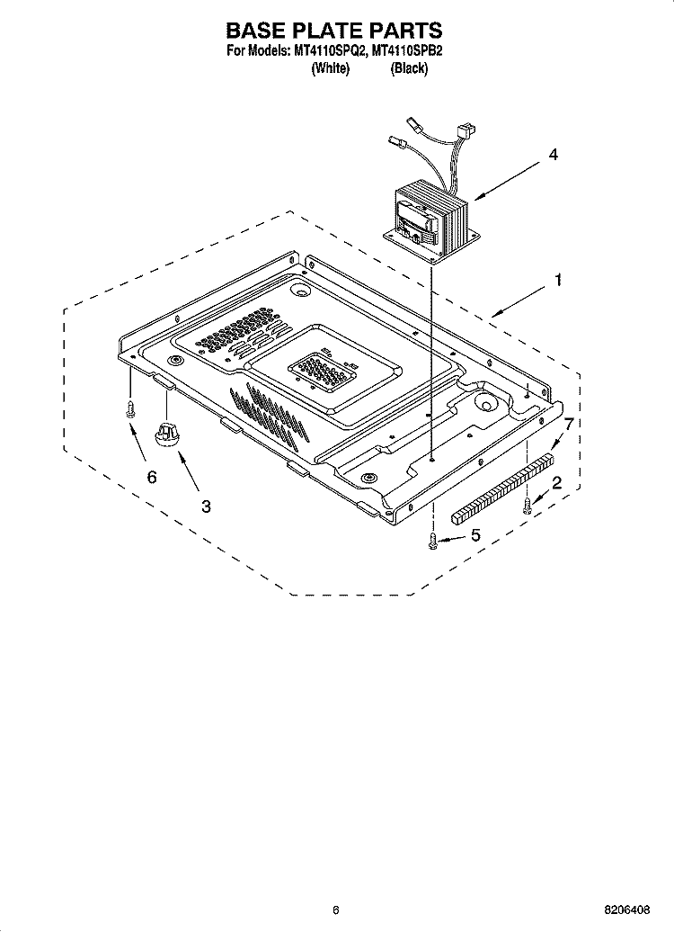 BASE PLATE PARTS Diagram and Parts List for MT4110SPQ2  Whirlpool Microwave