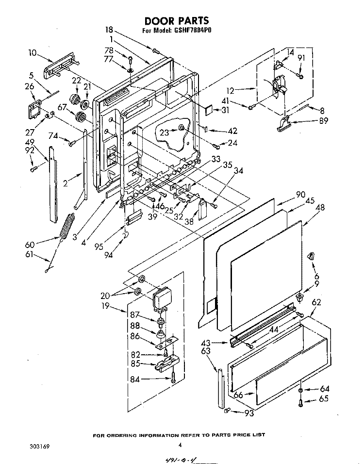 DOOR Diagram and Parts List for GSHF7884P0  Whirlpool Dishwasher