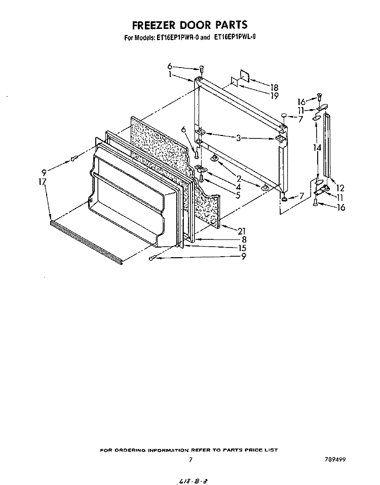 FREEZER DOOR Diagram and Parts List for ET16EP1PWR0  Whirlpool Refrigerator