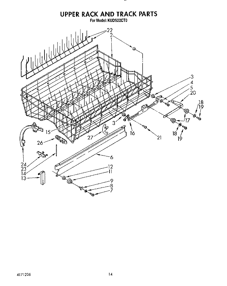 UPPER RACK AND TRACK Diagram and Parts List for KUDS22CT0  KitchenAid Dishwasher