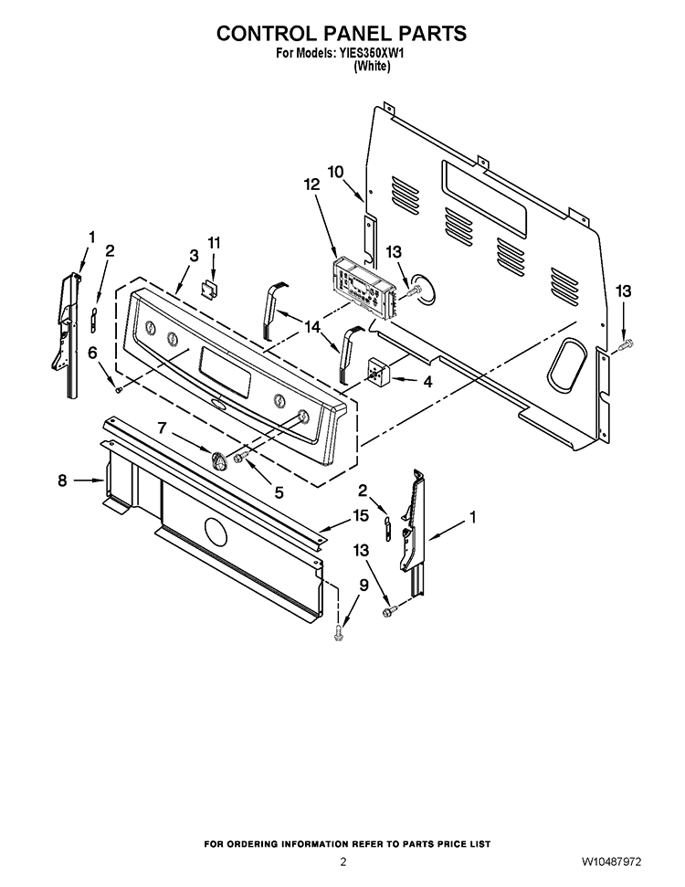 CONTROL PANEL PARTS Diagram and Parts List for YIES350XW1  Whirlpool Range
