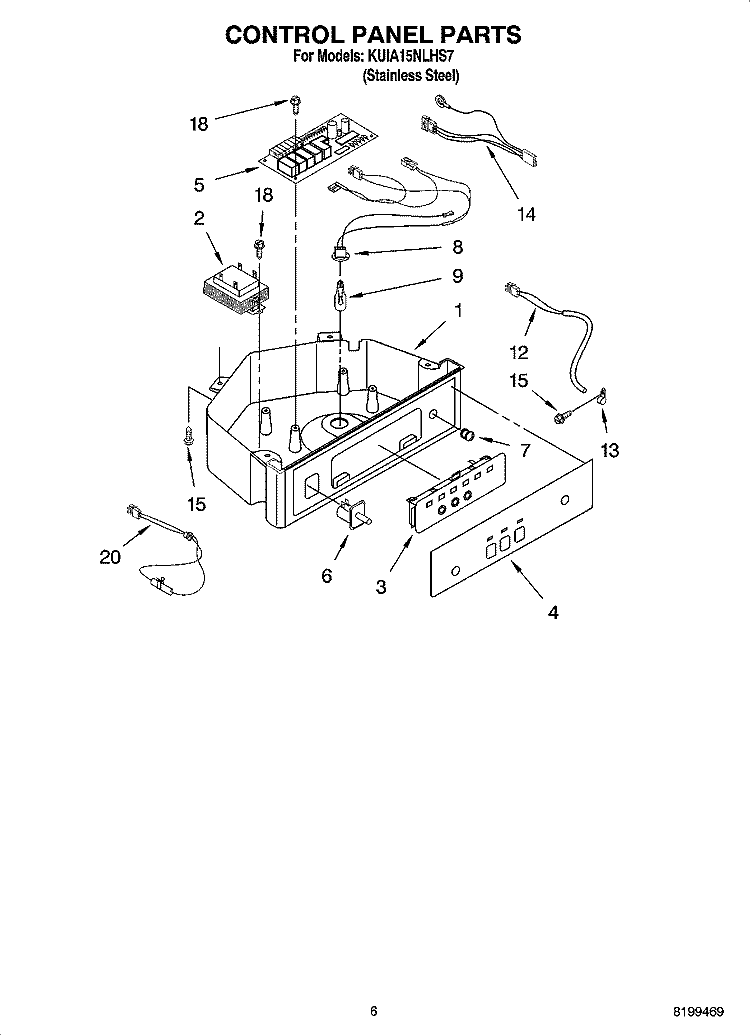 CONTROL PANEL PARTS Diagram and Parts List for KUIA15NLHS7  KitchenAid Ice Maker
