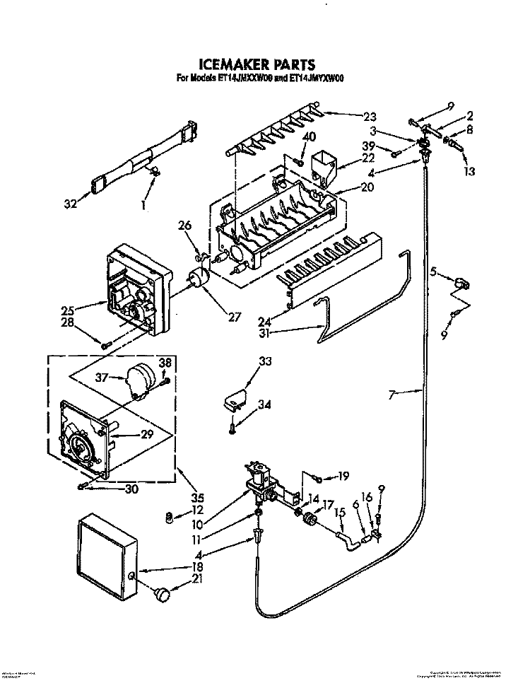 ICEMAKER, LIT/OPTIONAL Diagram and Parts List for ET14JMXXW00  Whirlpool Refrigerator