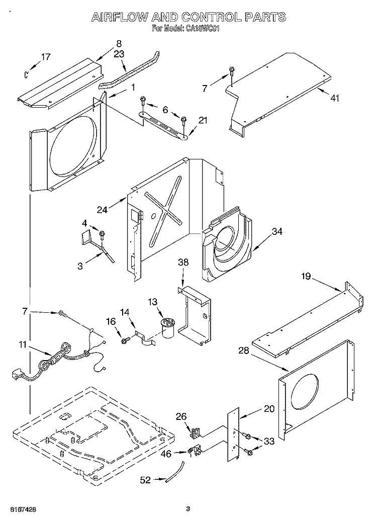 AIR FLOW AND CONTROL Diagram and Parts List for CA18WC01  Crosley Air Conditioner