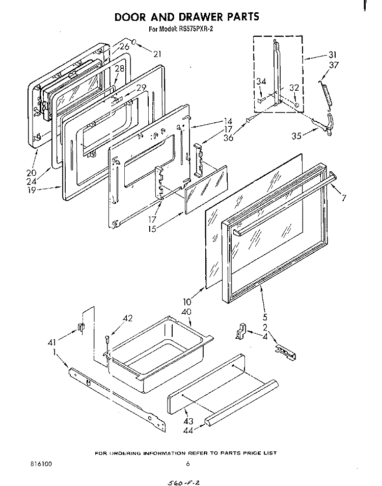 DOOR AND DRAWER Diagram and Parts List for RS575PXR2  Whirlpool Range
