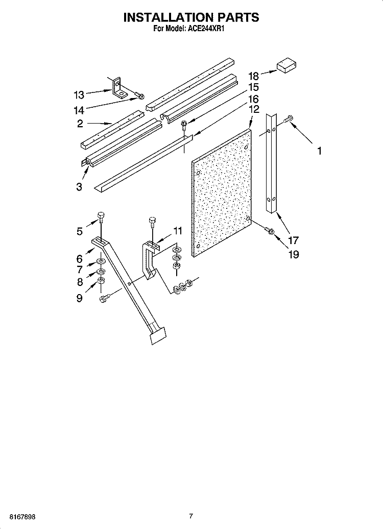 INSTALLATION PARTS Diagram and Parts List for ACE244XR1  Whirlpool Air Conditioner