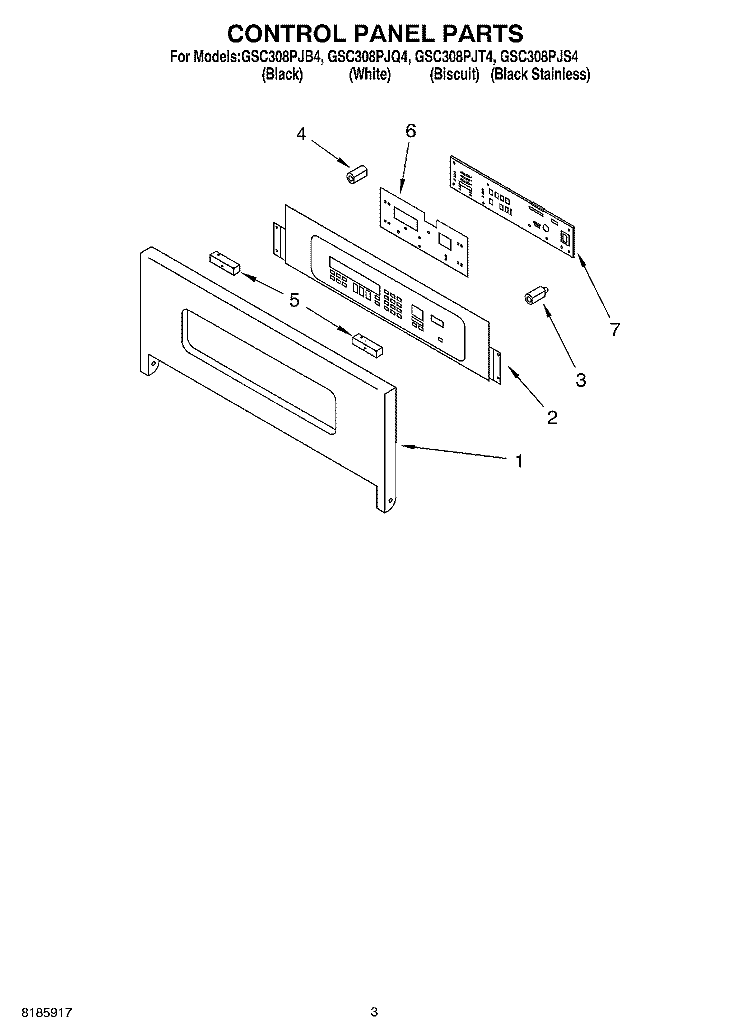 CONTROL PANEL Diagram and Parts List for GSC308PJB4  Whirlpool Microwave Oven Combo