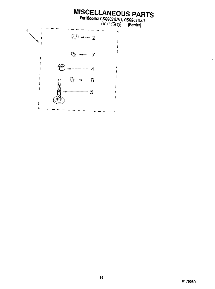MISCELLANEOUS PARTS - OPTIONAL PARTS (NOT INCLUDED Diagram and Parts List for GSQ9631LW1  Whirlpool Washer