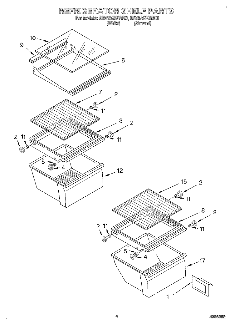 REFRIGERATOR SHELF Diagram and Parts List for RS25AQXGN00  Roper Refrigerator
