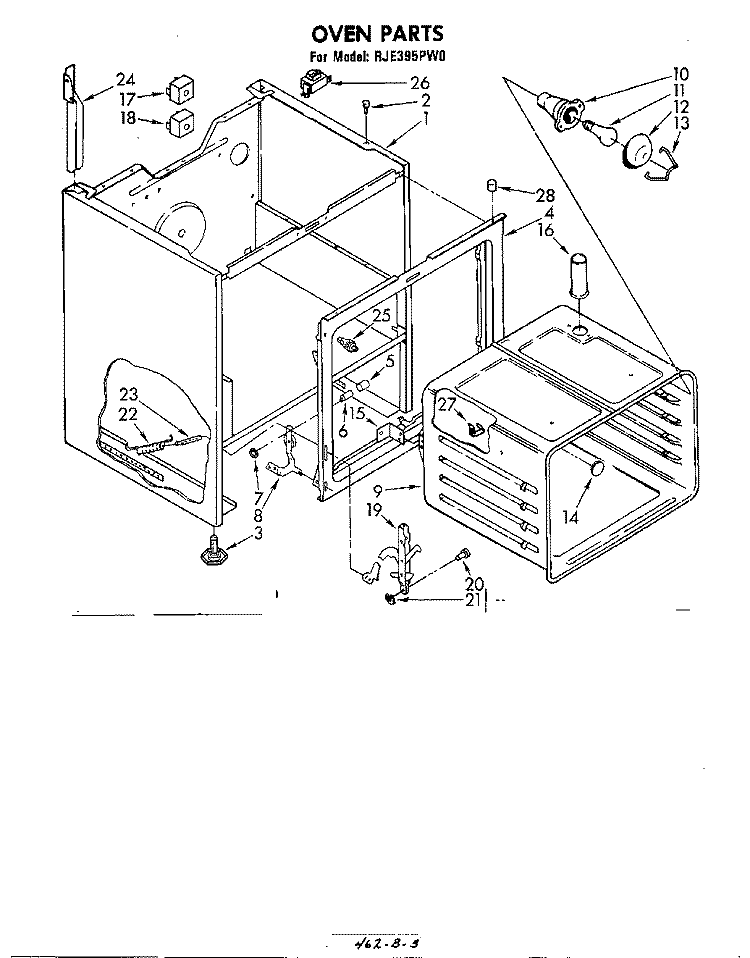 OVEN Diagram and Parts List for RJE395PW0  Whirlpool Range