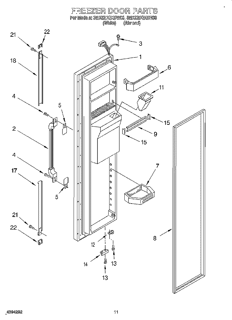 FREEZER DOOR Diagram and Parts List for 3ED22DQXDN03  Whirlpool Refrigerator