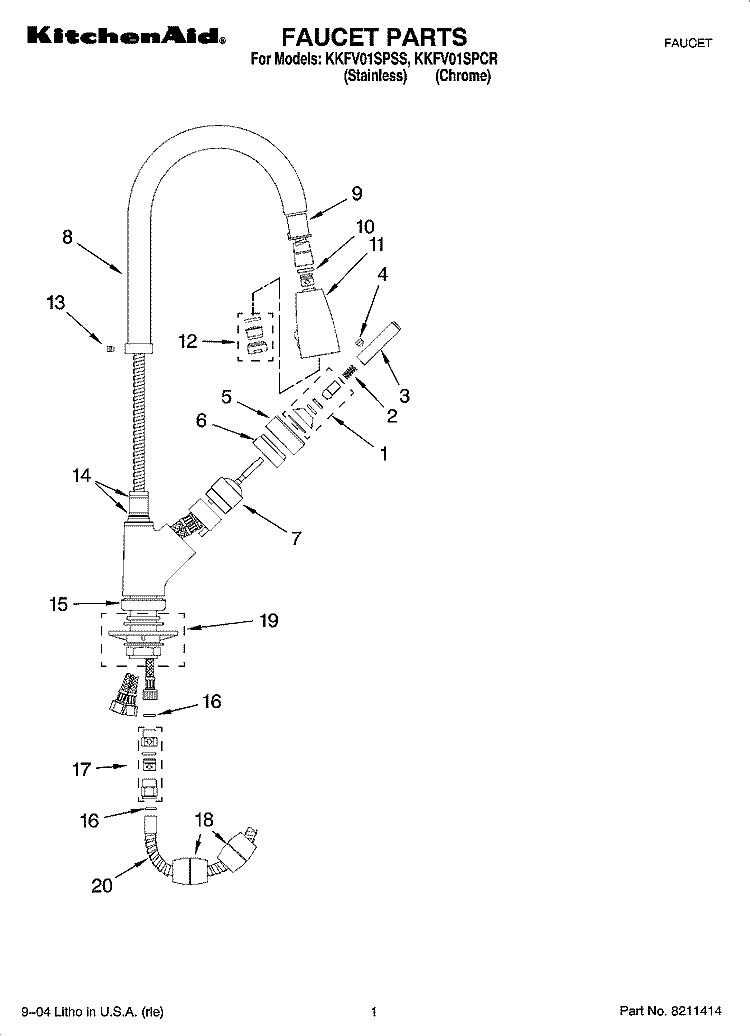 FAUCET PARTS Diagram and Parts List for KKFV01SPCR  KitchenAid Miscellaneous