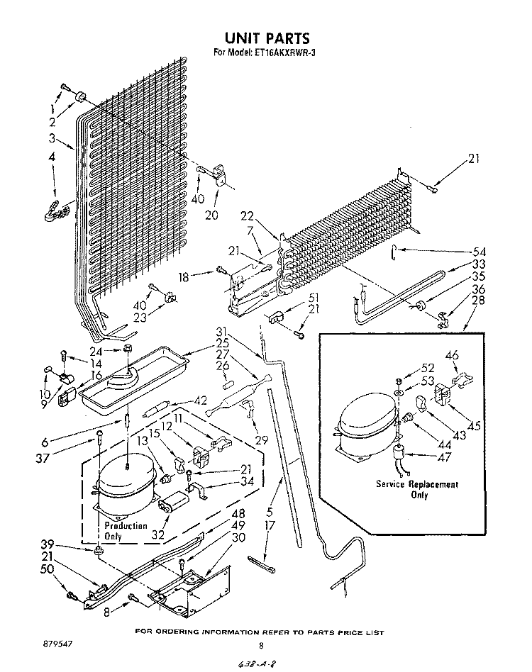 UNIT Diagram and Parts List for ET16AKXRWR3  Whirlpool Refrigerator