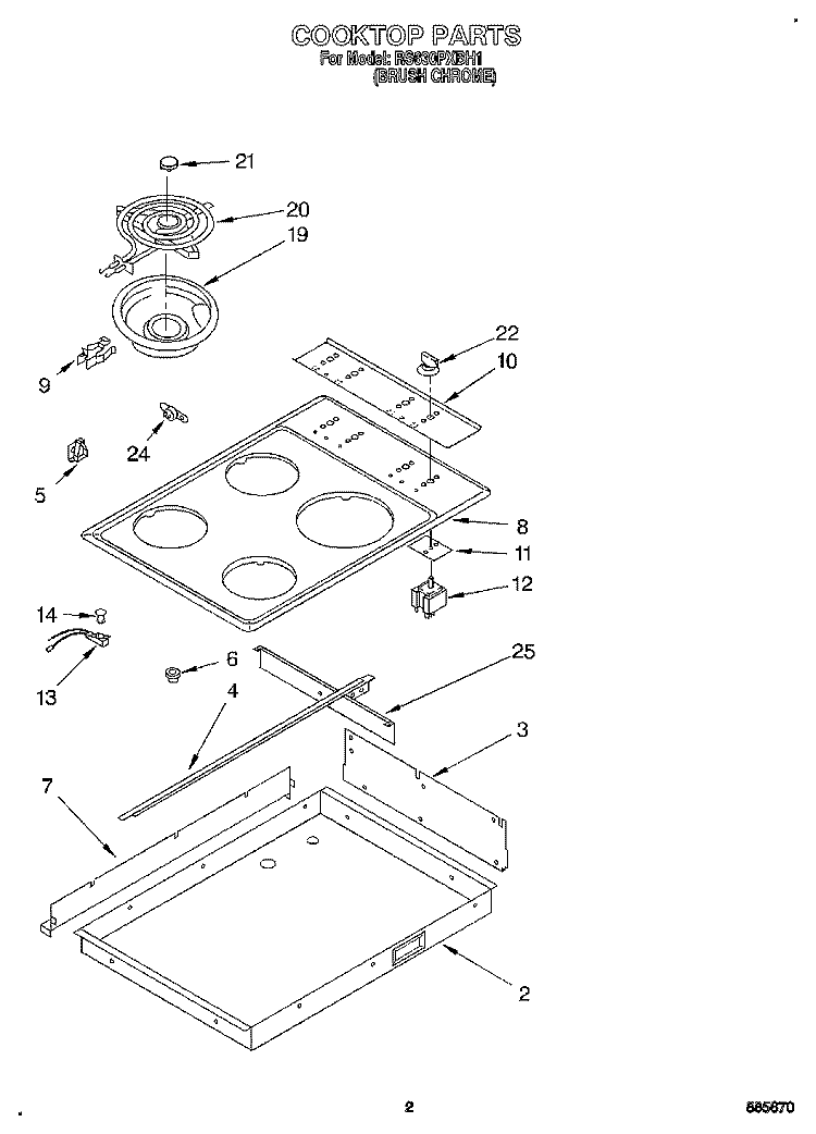 COOKTOP Diagram and Parts List for RS630PXBH1  Whirlpool Range