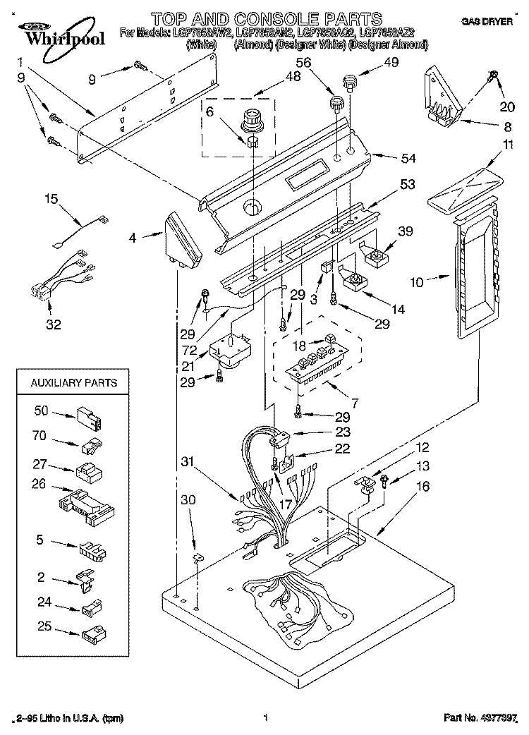TOP AND CONSOLE, LIT/OPTIONAL Diagram and Parts List for LGP7858AN2  Whirlpool Dryer