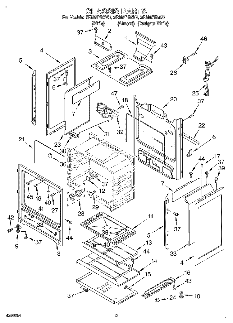 CHASSIS Diagram and Parts List for SF365PEGN0  Whirlpool Range