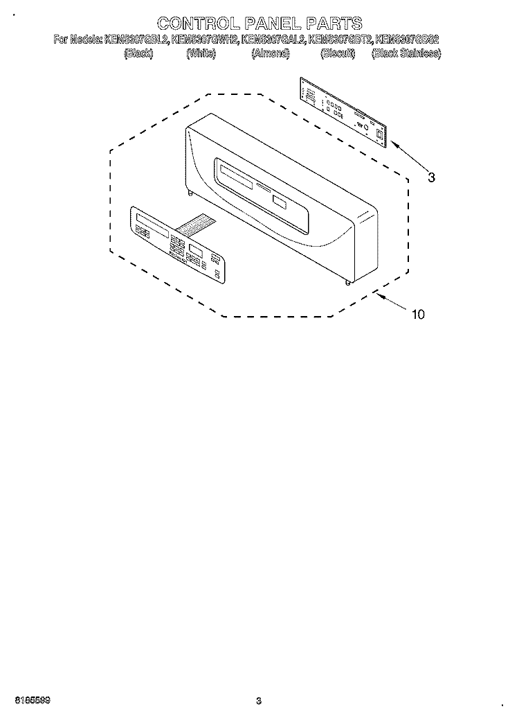 CONTROL PANEL Diagram and Parts List for KEMS307GBS2  KitchenAid Microwave Oven Combo