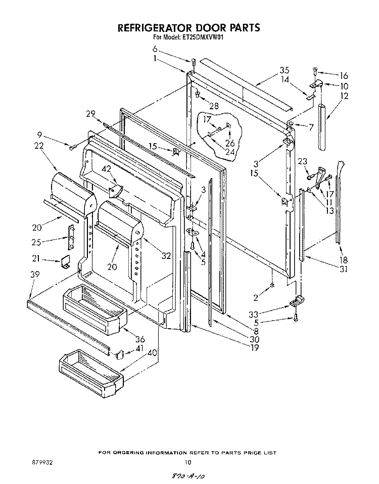 REFRIGERATOR DOOR Diagram and Parts List for ET25DMXVM01  Whirlpool Refrigerator