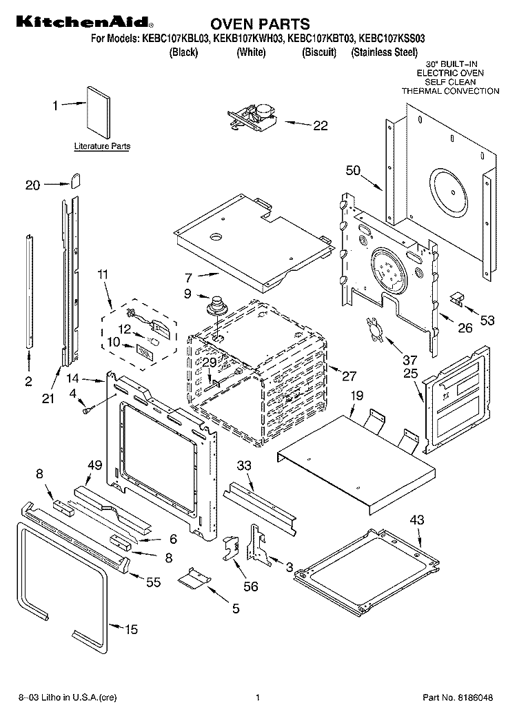 OVEN PARTS Diagram and Parts List for KEKB107KWH03  KitchenAid Wall Oven