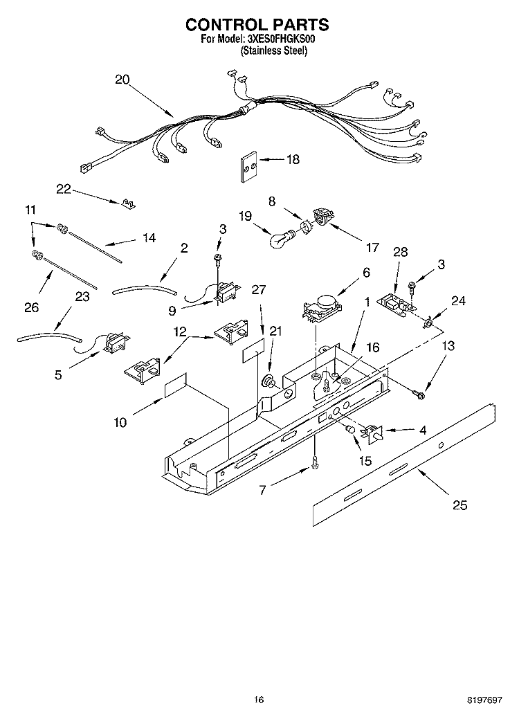 CONTROL Diagram and Parts List for 3XES0FHGKS00  Whirlpool Refrigerator