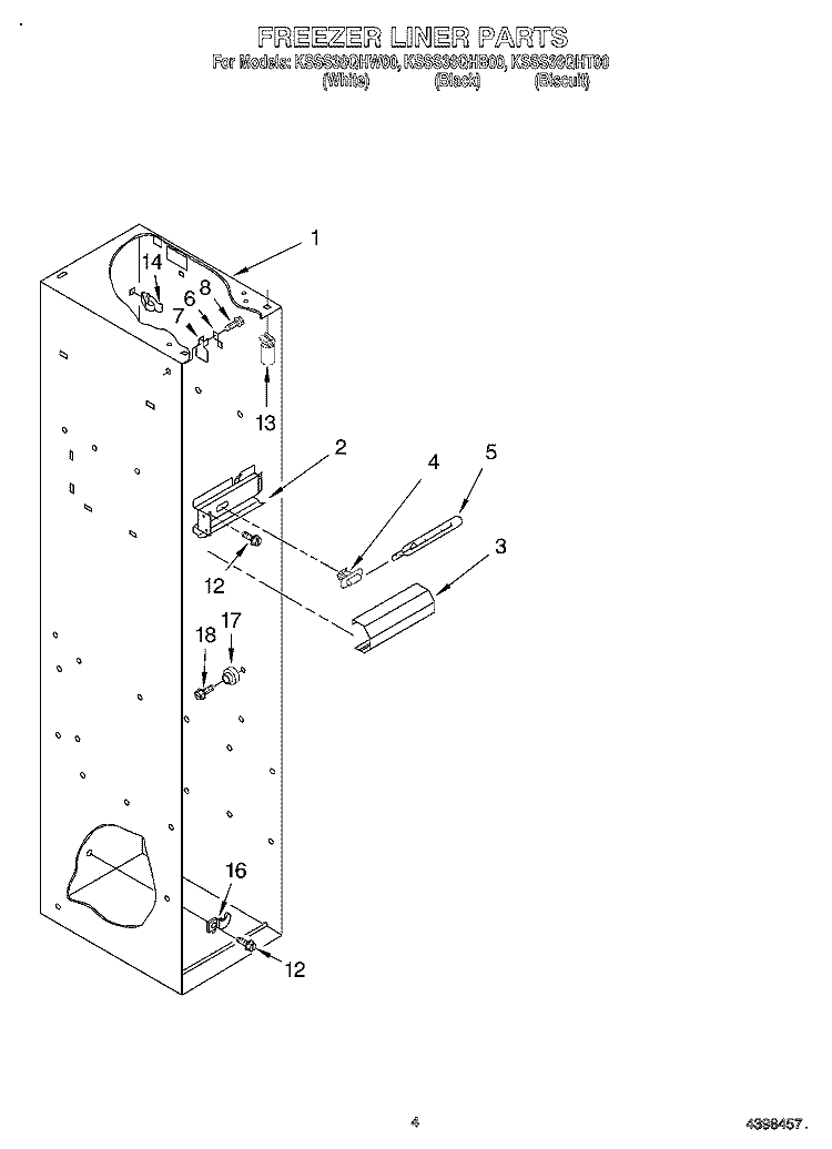 FREEZER LINER Diagram and Parts List for KSSS36QHW00  KitchenAid Refrigerator