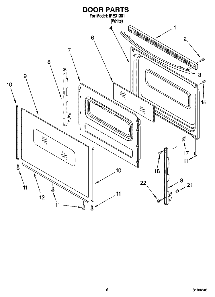 DOOR PARTS, OPTIONAL PARTS Diagram and Parts List for IRE31301  Inglis Range