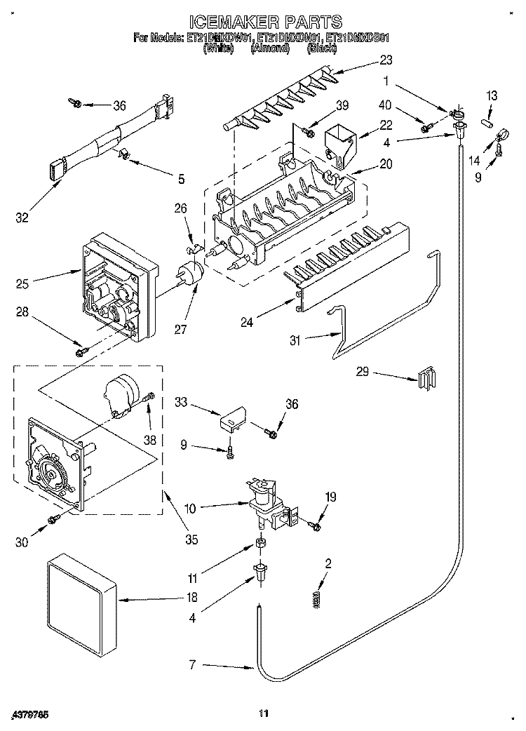 ICEMAKER Diagram and Parts List for ET21DMXDW01  Whirlpool Refrigerator