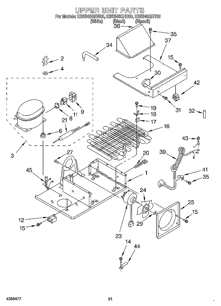 UPPER UNIT Diagram and Parts List for KSSS48QHT00  KitchenAid Refrigerator